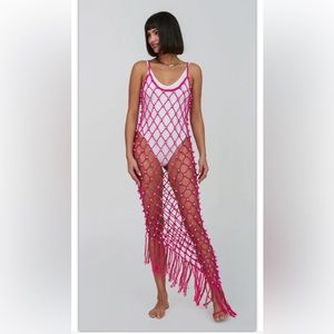 Pitusa Crochet Beeded Asymmetric Dress One Size NEW